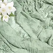 Sage Green Cheesecloth Table Runner 35×120 Inch Boho Gauze Rustic Spring Easter Table Runner for Baby Shower Wedding Decorations Bridal Shower Birthday Party Tea Party Decorations(10Ft)