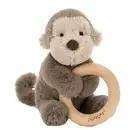 JellyCat Plush Shooshu Monkey Wooden Ring Toy H14cm 6in & NWT