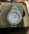 Fossil Women's Watch Silver Band w/ Rhinestones ES2362 White Face Quartz