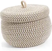 HOLIDYOYO Decorative Storage Baskets with Lid Cotton Rope Woven Baskets for Home Organization Living Room Bedroom
