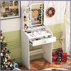 Vanity Dressing Desk with LED Lighted Makeup Mirror and Drawer Dresser Table