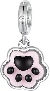 [Generic] Luminous Pink Paw Print Dangle Charm Glow In The Dark Animal Cat Dog Pet Genuine 925 Sterling Silver Compatible With Bracelet
