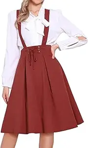 [Allegra K] Women's Suspender Braces Skirts Elastic Waist Overall Dress