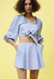 Zara Blogger blue gingham Crop Top and Skort matching set