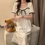 夏天睡裙女夏季短袖純棉可愛杏色家居服睡衣裙【步行者戶外生活館】