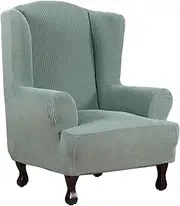 Smarcute Stretch Wing Chair Cover Furniture Protector Sofa Cover 1-Piece Non Slip Soft High Stretch Jacquard Fabric Machine Washable(Wing Chair, Sage)