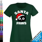 Ladies Santa Paws T Shirt - Cute Christmas Kitten Cat Lover - New XMAS Tshirt