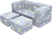 fond + found Kids Couch, Glow in The Dark Modular Kids Explore Sofa for Toddler 3 in 1 Fold Out Kids Toddler Sofa, Convertible Plush Toddler Couch with Washable and Durable Covers