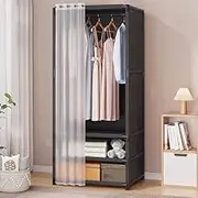 Portable Wardrobe Rack,Canvas Wardrobe for Bedroom Portable Clothes Closet with Dust-Proof Cover - Foldable Closet Rail Clothes Storage Rack Simple Furniture - 109x45x166.5