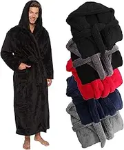 Mens Luxury Robe Hooded Big and Tall - Long Plush Fleece Bath Robe with Hood and Pockets- Gift Men and Teens by Ross Michaels