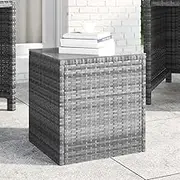 Side Table Grey 40x37x40.5 cm Poly Rattan and Tempered Glass Home Accent