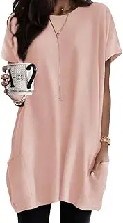 [CXMSYY] T-Shirt Women's Short Sleeve Long Shirt Crew Neck Tunic Women's Summer Elegant Loose Long Tops Oversize Plain T-Shirt Casual Basic Blouse with Pocket