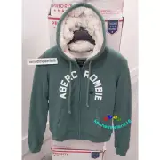 ABERCROMBIE & FITCH SHERPA LINED LOGO HOODIE SWEATSHIRT TEAL WOMENS SIZE SMALL