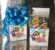 Happy Birthday Hersheys Mini Candy Bars Gift Basket-Box Balloon Theme Pick Color