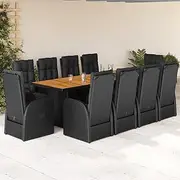 Outdoor Furniture Sets Poly Rattan Table, Chair, Garden Dining Set with Cushions, UV-Resistant for Patio, Balcony and Porch - 11 Piece