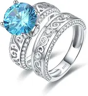 [Merthus] Wedding Jewelry Synthetic Blue Topaz Solitaire 925 Sterling Silver Bridal Ring Sets for Women