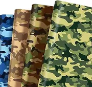 OXYLIPO Camo Wrapping Paper Set - 12 Sheets of Army Green Blue Camouflage Design for Veterans Day and Party Decorations