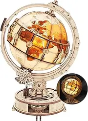 ROKR 3D Wooden Puzzles for Adults Illuminated Globe with Stand 180pcs 3D Puzzles Built-in LED Model Kit Home Decor Gifts for Teens/Adults