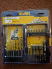 IRWIN 20pc High Speed Steel HSS jobber drills screwdriver bits nut drivers Set