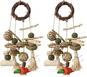 HERCOCCI 2 Pack Bunny Chew Toys for Rabbits, Natural Handmade - Rabbit Cage Hanging Toys and Treats for Rabbits Guinea Pigs Hamsters Gerbils Rats