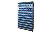Summit Rivet Bin Shelving Units with Plastic Storage Bins and Dividers - 70 Blu