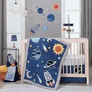 Lambs & Ivy Milky Way Space Galaxy 4-Piece Baby Nursery Crib Bedding Set - Blue/Gray
