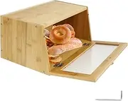 DJAPWPX Clear Front Bread Storage Bin, Large Capacity Versatile Bamboo Bread Container With Anti Slip Bottom for Bun Bagel Loaf Coffee Tea Nut