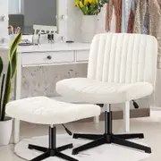 1 ALFORDSON Armless Office Chair Ottoman Set Boucle White