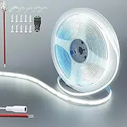 Clearhill 12V COB 480LED Strip Lights,16.4FT/5M（No Power Supply）,Cool White 6500K,480LEDs/M,with 5521DC Female Connectors,8mm Width,CRI90,Electroplated Double-Sided Panel,IP20,for Indoor Decoration