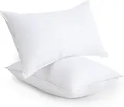 QUBA LINEN Bed Pillows Queen Size: Hotel Quality Set of 2 - Down Alternative Microfiber Filled for Back, Stomach, Side Sleepers Machine Washable, Fluffy and Supportive (White, Standard (Pack of 2))