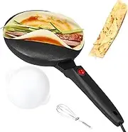 Electric Crepe Maker, 900W Non-Stick Frying Pan, 1 Batter Bowl and Mixer, Non-Stick and Easy to Clean, Spherical Curved Surface Design, One-Touch Switch, for Rolls, Towel Rolls