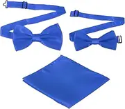[uxcell] Bow Tie for Men, Adjustable Bow Ties with Pocket Square Solid Color Triple Fold Pre-tied Bow Ties Sets for Wedding, Parties, Dinner, and Business (Sapphire Blue, 2Size)