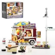 Chili Dog Trailer Lighting Building-Bricks Set - City Food Truck Toy Playkit