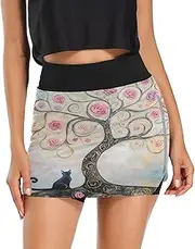 [Joisal] Women Skorts with Pockets High Waisted Tennis Skirts for Women with Shorts, Mini Skirt with Shorts, Cat Rose Tree Pink, Large