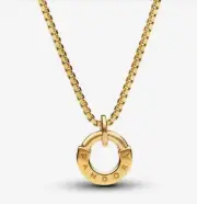 New PANDORA 14K Yellow Gold Signature I-D Collier Pendant & Necklace