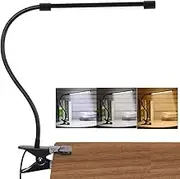 LED Clip Desk Lamp, Reading Light Study Lamp Eye Care Protection with 10 Dimmable Brightness & 3 Light Modes, USB Powered Flexible Gooseneck Clamp for Bed Headboard Table Office Lights, 7W (Black)