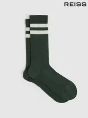 Reiss Pine Green/Ecru Henman Cotton-Blend Double-Stripe Socks (AN5807) | $25