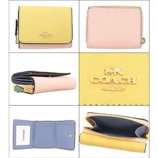 【COACH】粉黃x粉紅x粉綠皮革三折零錢袋短夾