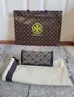 Tory Burch T Monogram Jacquard Wallet Logo Small Crossbody Navy w/ Dust Bag EUC