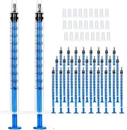 50 packs of 1ml capped syringes, 1cc syringes with Ruhr sliding tips, needle free, used for refilling, feeding pets, oral administration, oiling or gluing (blue)