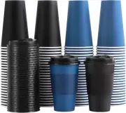 100 Pack 16 oz Disposable Coffee Cups with Lids and Sleeves, To Go Paper Cups, H