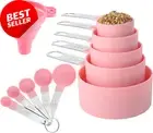 10-Piece Measuring Cups and Spoons Set Stainless Steel Handle Pink
