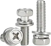 M3 M4 M5 M6 M8 M10 Stainless Steel External Hex Hexagon Head Screw CrossFlat Washer Spring Gasket Assemble Bolt(M6x12mm-10pcs,316)