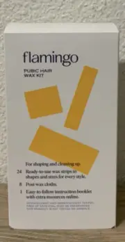 Flamingo Pubic Hair Wax Kit -24 Ready to Use Strips & 8 Post Wax Cloths NEW