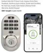 Kwikset Halo Keypad Deadbolt, Wifi Electronic Backlit Smart Lock, Satin Nickel