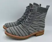 Sofft Womens Size 8.5 Landee Grey Tiger Lace Up Knit Combat Boots Shoes
