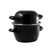 Urban Style Round Enamel 12cm Mussel Pot Serving Cookware w/ Lid/Handles Black