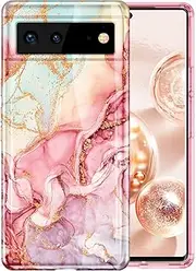 Btscase for Google Pixel 6 Case, Gold Glitter Bling Marble Pattern Hard PC Slim Fit Shockproof Full Body Rugged Drop Protective Women Girls Cover Cute Case for Google Pixel 6 (2021), Rose Gold