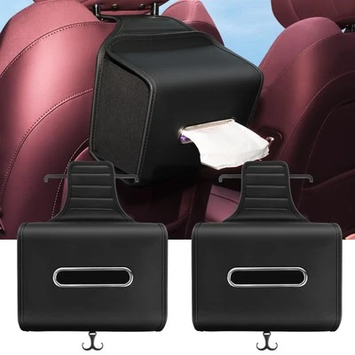Car Headrest Backseat Tissue Holder, 2 Pack Premium PU Extra Large Tissues Bo...