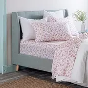 [MARTHA STEWART] Posy Floral Cotton Sheets Cal King - 4 Piece Set | Cal King Size Bedding | 1 Flat Sheet - 1 Fitted Sheet - 2 Pillowcases | Botanical Design | Winter Sheets | Draps de lit | Pink